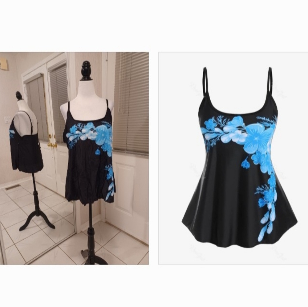 2/$60 New Black & Blue Floral Tankini - Size 3X/2X